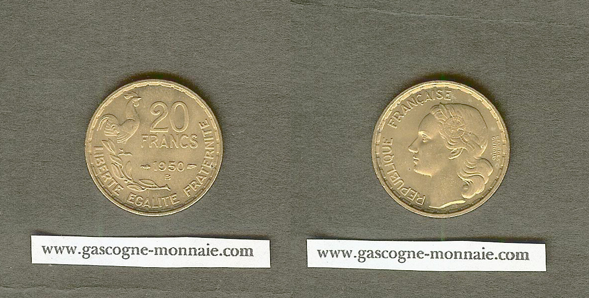20 francs Georges Guiraud, 3 faucilles 1950 Beaumont-Le-Roger F.